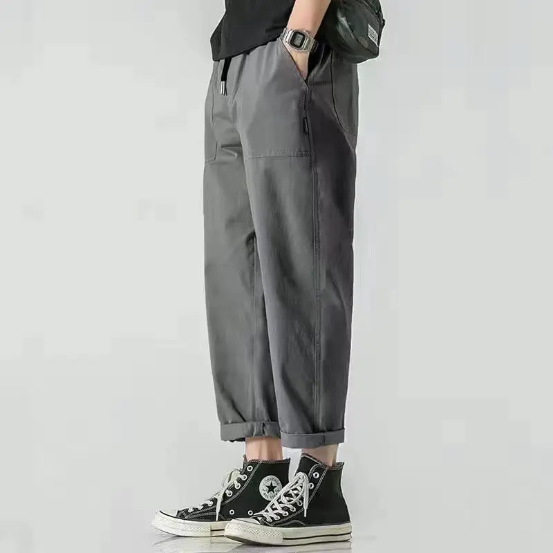 

Overalls Men's Spring Solid Color Loose Nine-Point Pants Men's Sky Wide Leg 9-Point Casual Pants