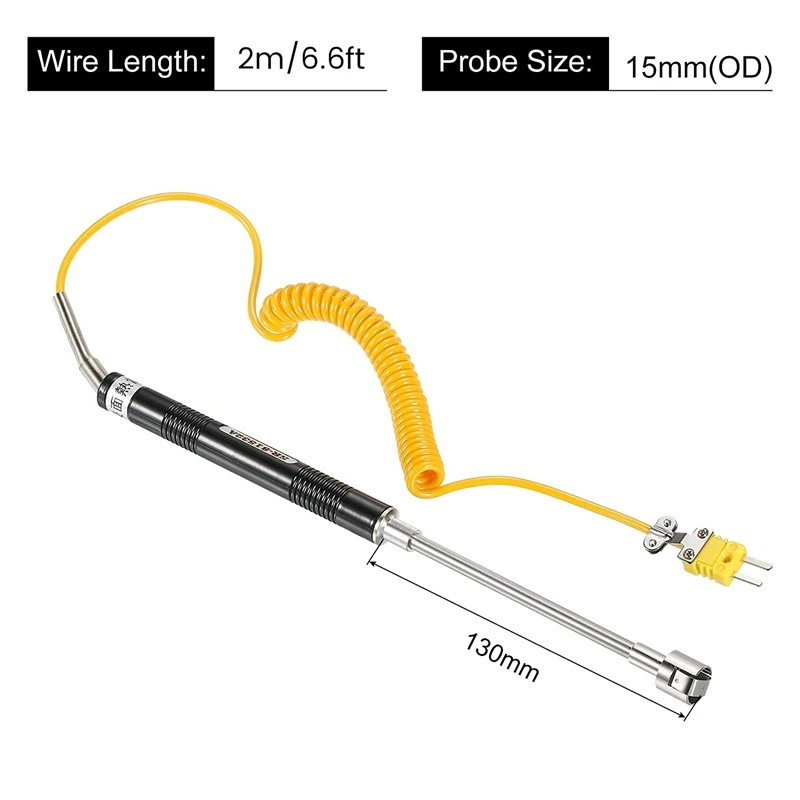 K Type Surface Thermocouple Temperature Probe Sensor Stainless Steel -58 To1472°F (-50 To 800°C) 6.6Ft 15Mm OD