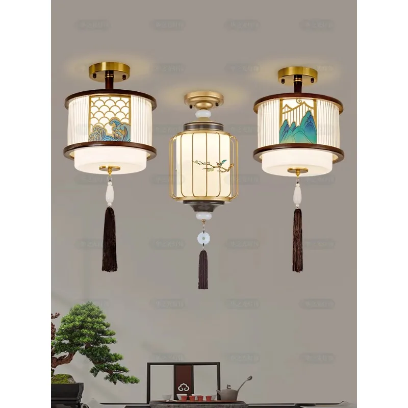 

New Chinese solid wood aisle small ceiling light all copper corridor chandelier