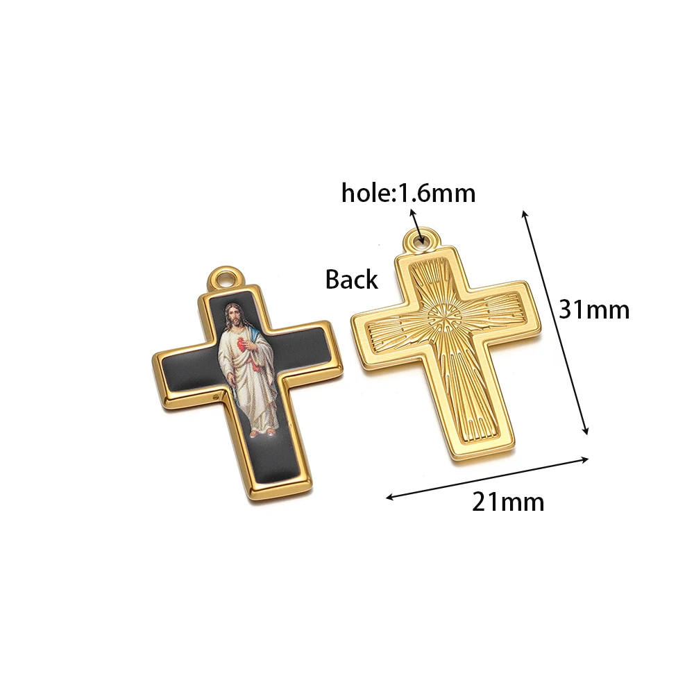 4 Stück Edelstahl-Emaille-Kreuz-Jesus-Anhänger für Halsketten, Ohrringe und Armbänder, DIY-Schmuckzubehör für Damen – Detail 2