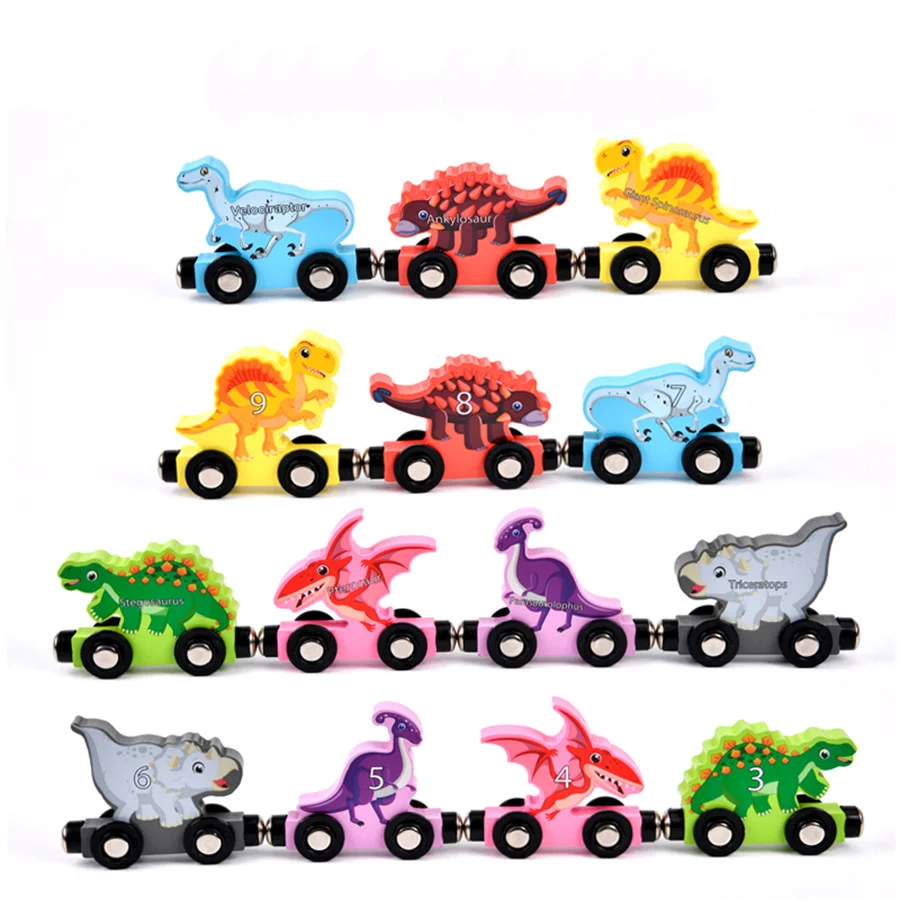Montessori Children\'s Education Cartoon Toys Magnetic Wooden Dinosaur Digital Train Building Blocks Puzzle Assembly Toys