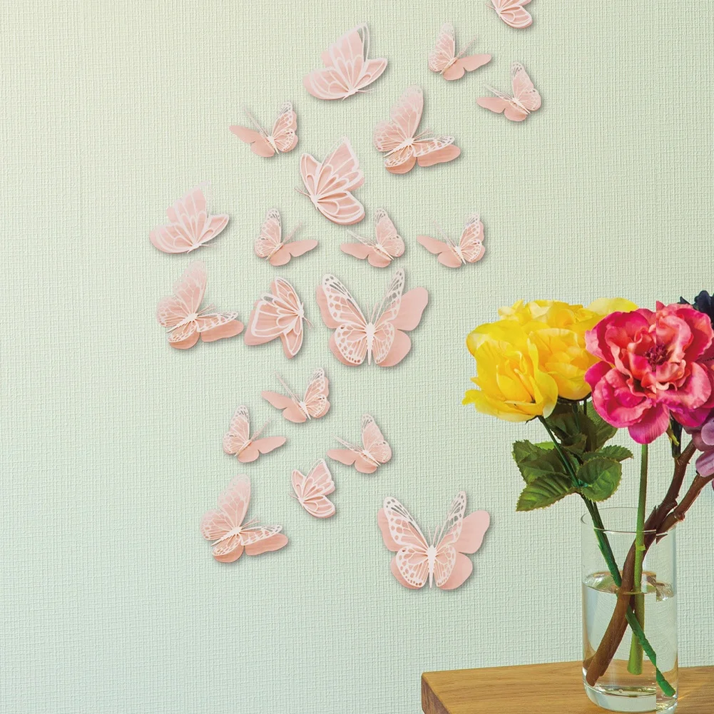 3D Double Layer Glitter Butterfly Wall Stickers for Living Room Bedroom Home Decor Ethnic Pearl Paper DIY Set 20 pcs