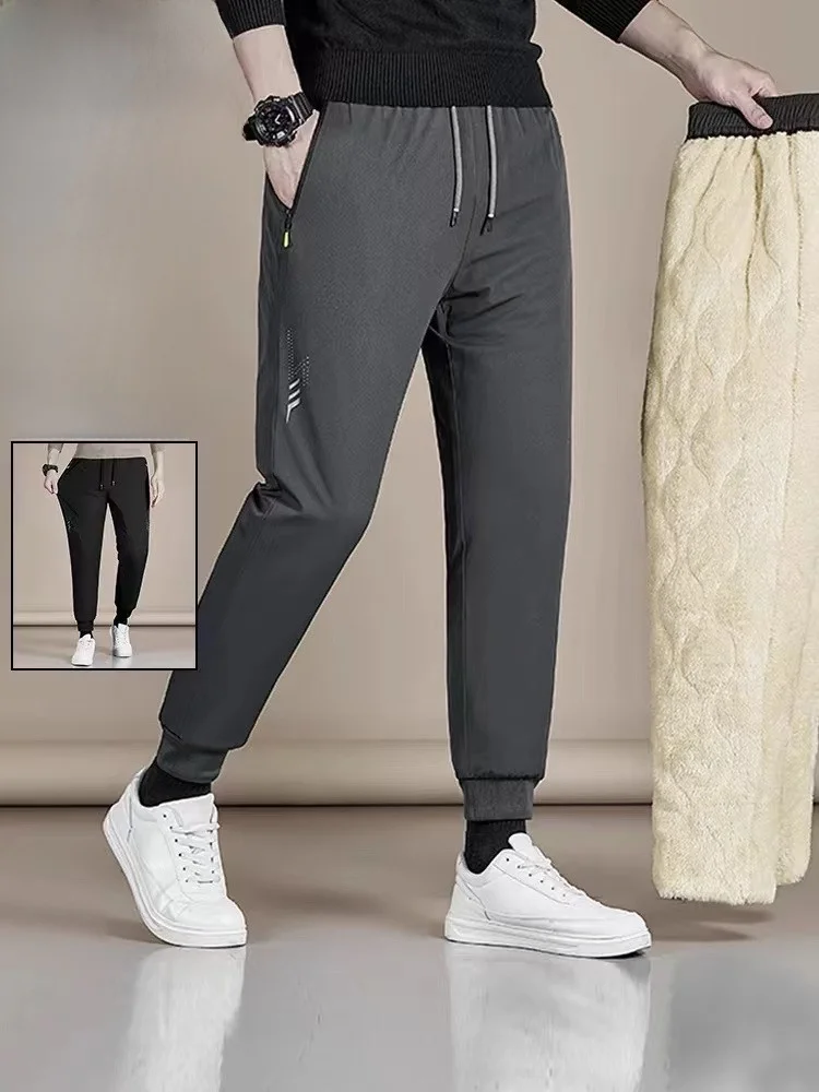 

Paul Winter Men's Cotton Trousers Lamb Fur Lined Windproof Warmth Large Size Baggy Pants Faionable Urban Polyester Fiber