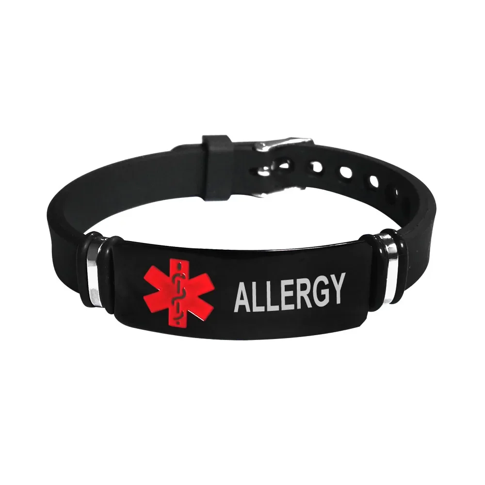 DIY Engraving Silicone Bracelet Medical Alert ID Bangle for Men Woman Child Adjustable Length Wrist SOS Jewelry