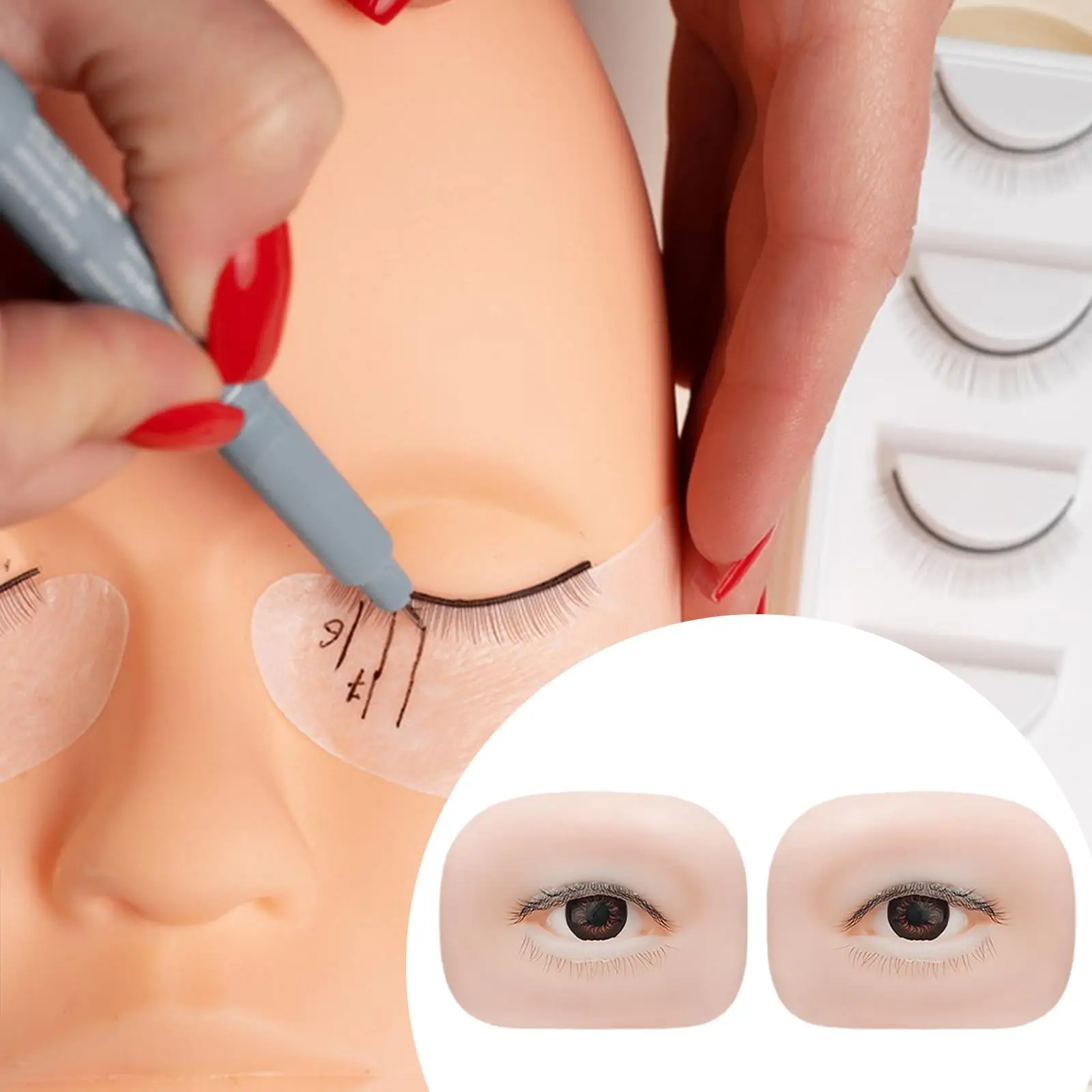 

5D Silicone Fake Eyes Makeup Practice Board Artificial Practice Skin for Eyelash Extension Training Tools
