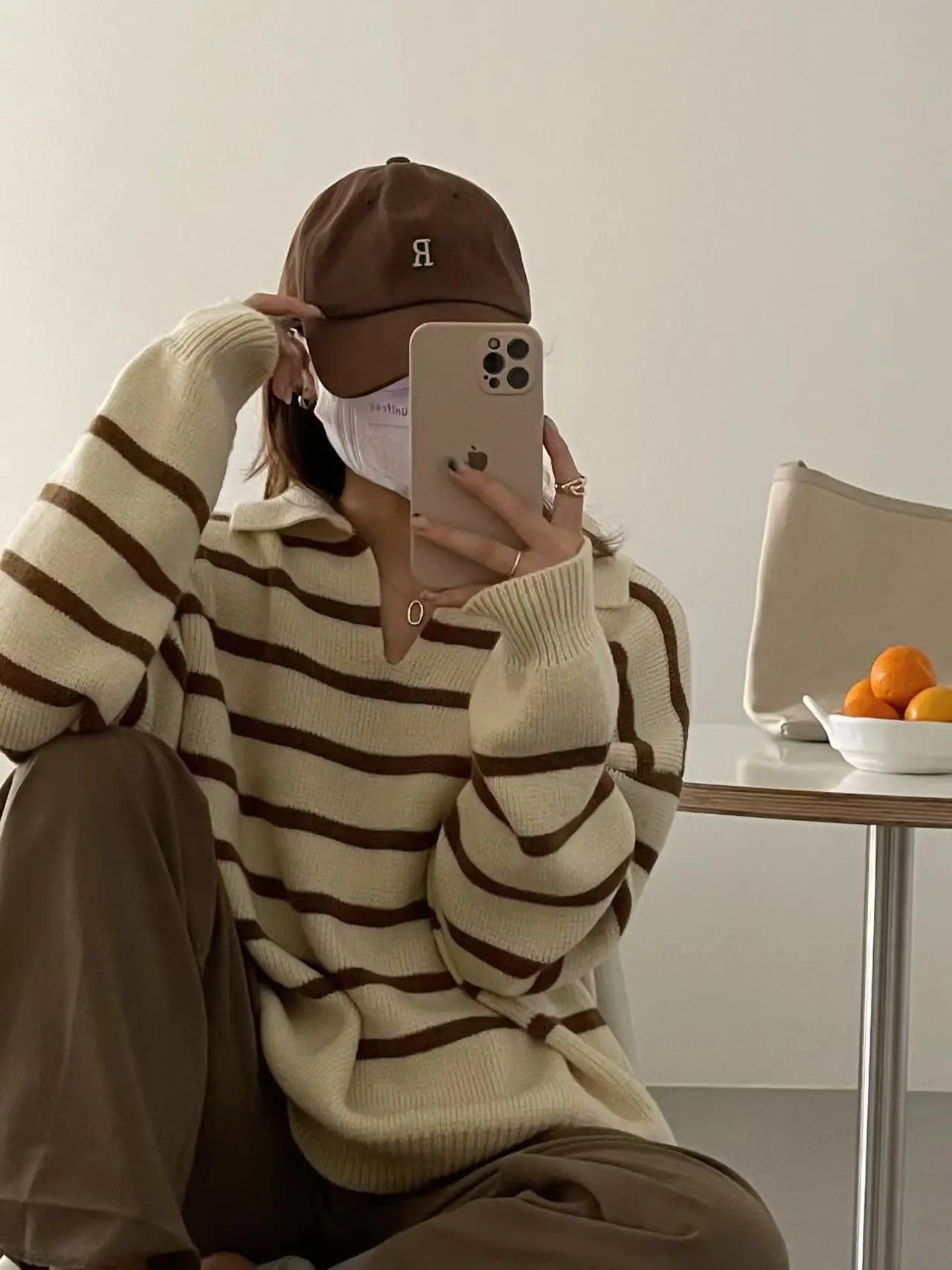 Classic retro casual striped pullover sweater  knitted pullover women autumn and winter new loose long sleeve wind top women