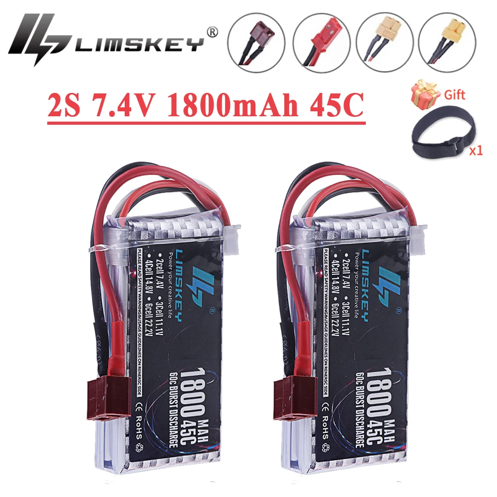 2S LiPo Battery 7.4v 1800mAh 45C For RC Drones Helicopter Car Boat Spare Parts With Deans T XT60 JST XT30 2S Batteries