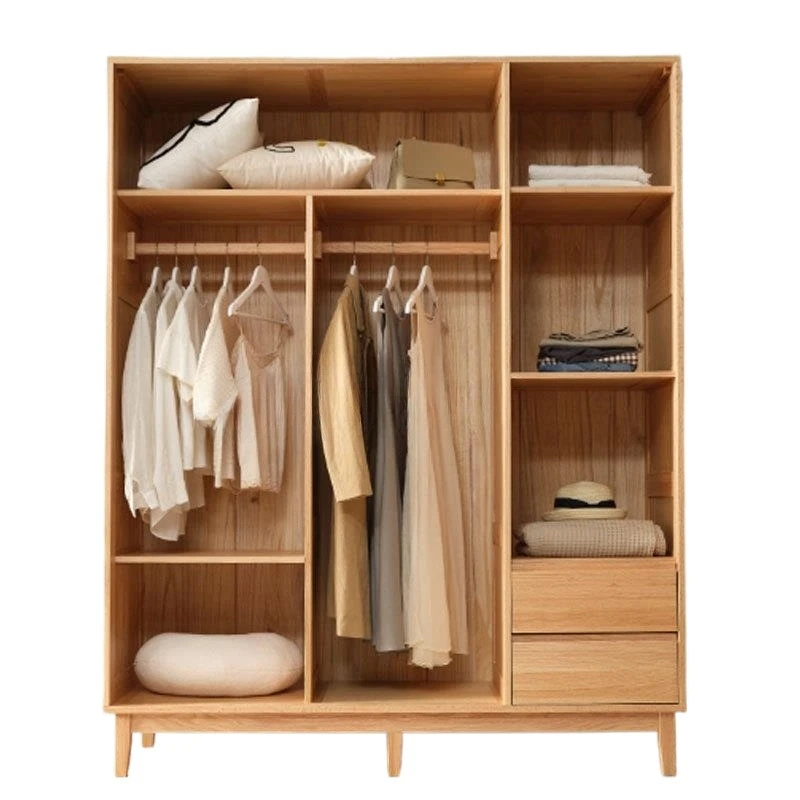 

Nordic all solid wood oak three-door wardrobe modern bedroom black walnut wardrobe cherry sliding door storage cabinet