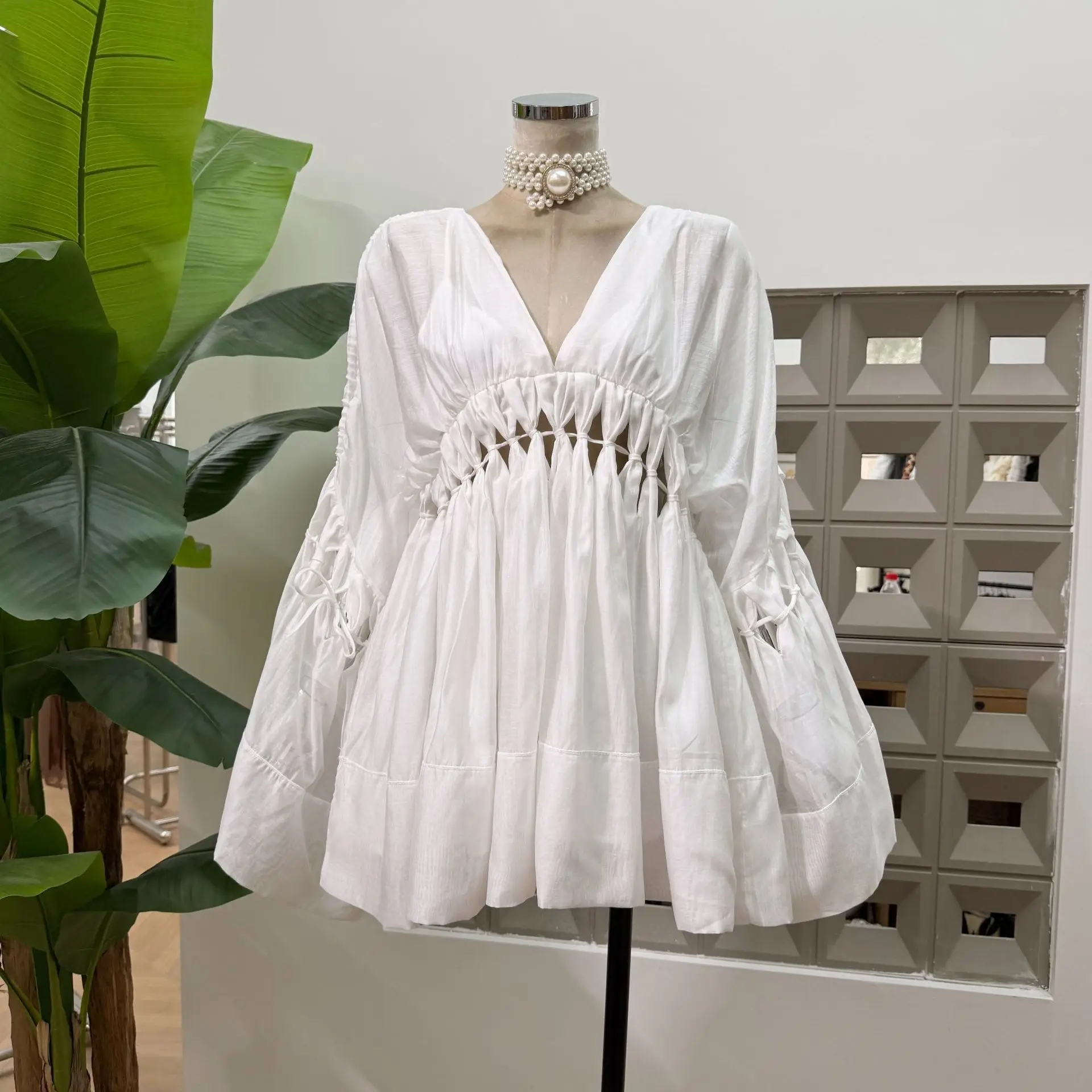 Sexy Hole Backless Long Sleeve Casual Women's Top Lace Up High Quality Beach Holiday Sheer Tops Birthday  Celebrity  Clothing