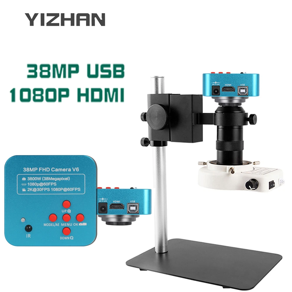 YIZHAN 38MP HDMI Digital Microscope 1080P VGA USB Microscope Camera For Electronic Soldering LED Ring Light Professional Repair