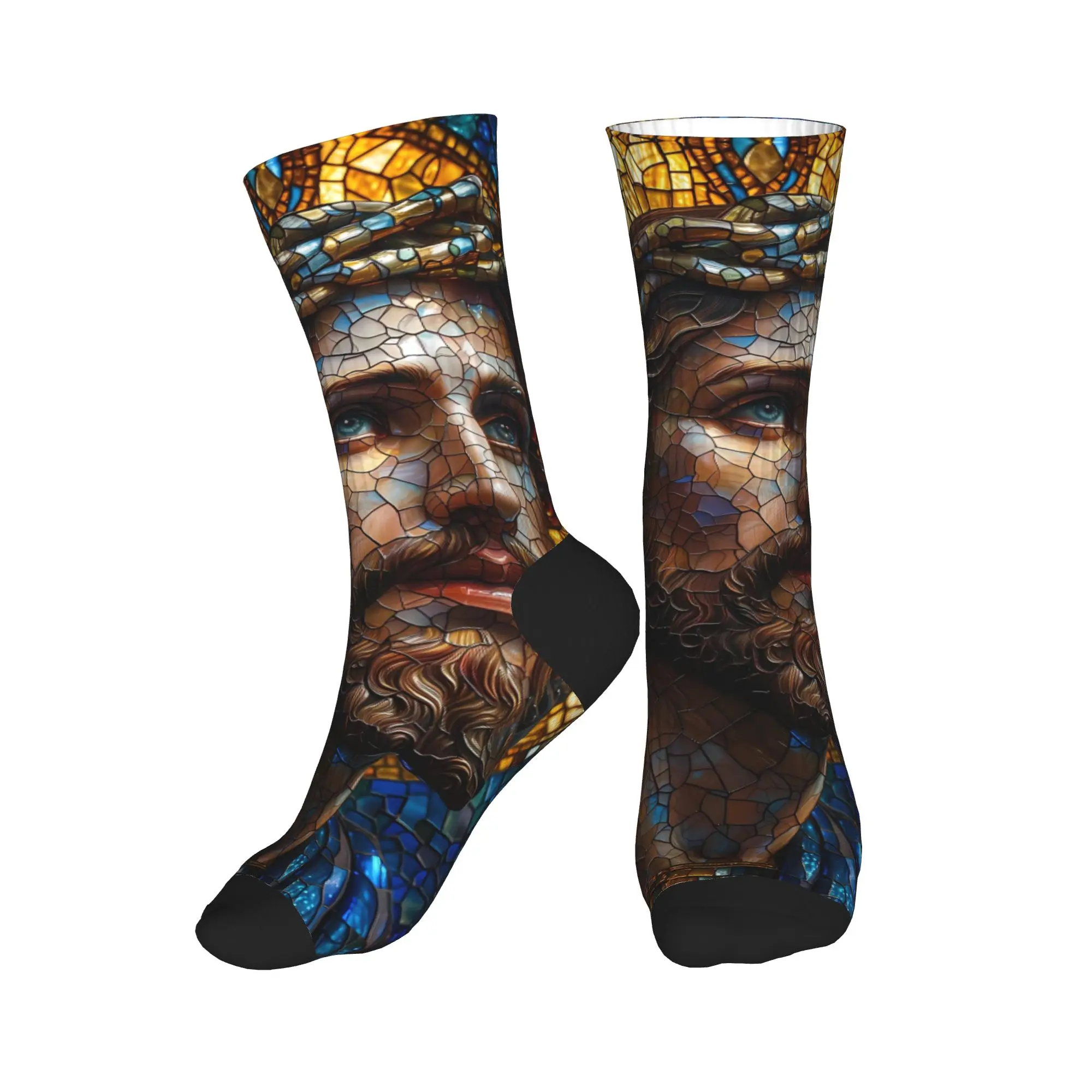 يسوع المسيح الزجاج الملون المشارك الجوارب جوارب حديثة الرجال تنفس سكيت الجوارب الربيع نمط المضادة للانزلاق الجوارب #2
