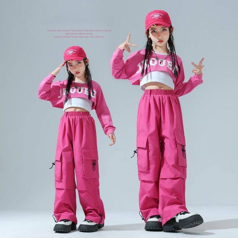 

Hip Hop Girls K-pop Crop Top Cargo Pants Rose Red Street Dance Clothes Sets Group Streetwear Costumes Jazz Performance Outfits