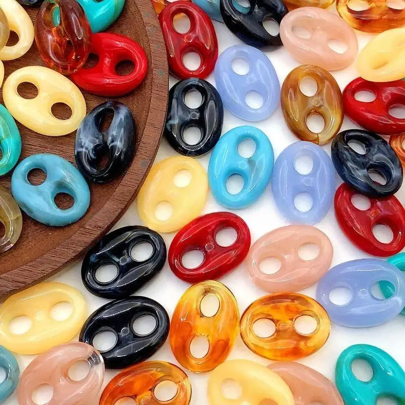 10 piezas de cuentas de resina ovaladas con dos agujeros para cadena: Conector con patrón de carey para la fabricación de cadenas de bolsos DIY.