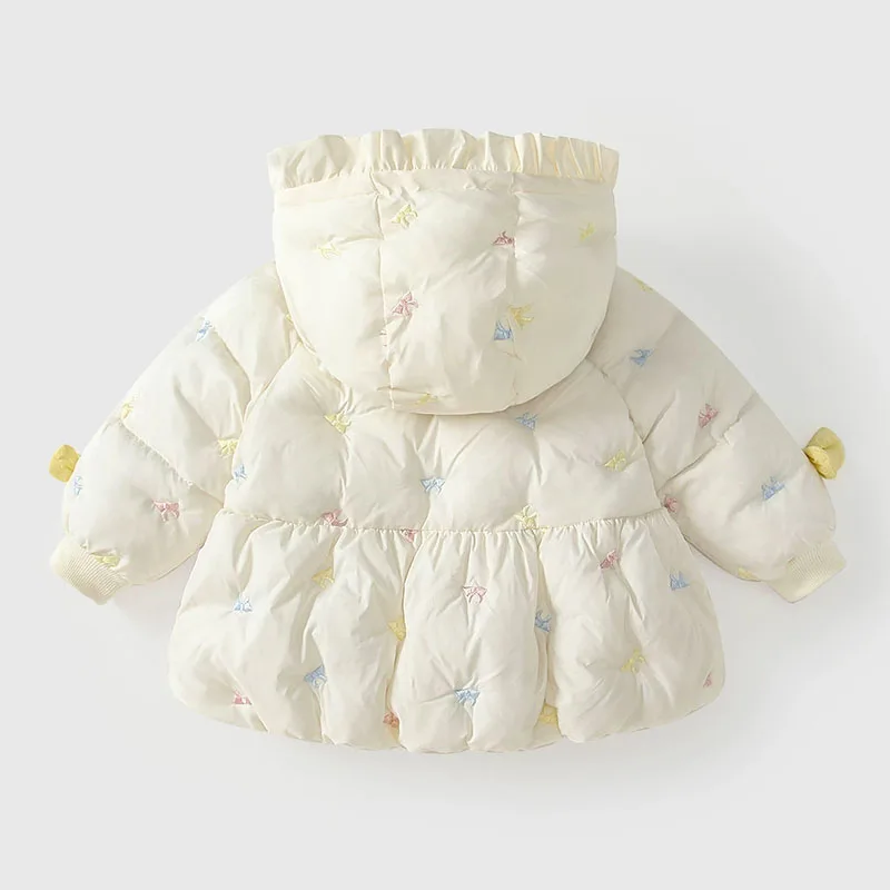 2026 New Baby Outerwear Kids Clothes Girls Winter Clothing Korean Coat Fashion Cute Bow Warm Thicker Hooded Fleece Jacket B334
