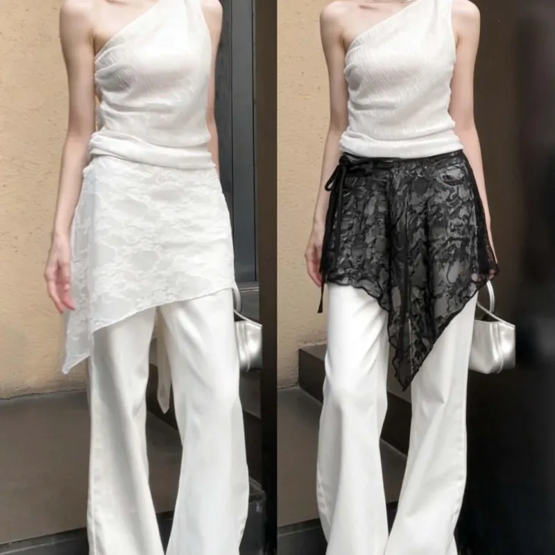 2026 French Lace Up Short Fart Curtain Skirt Spring Layered Skirt Ins Women Wrap Skirt Bandage Dress Apron Curtain Expansion