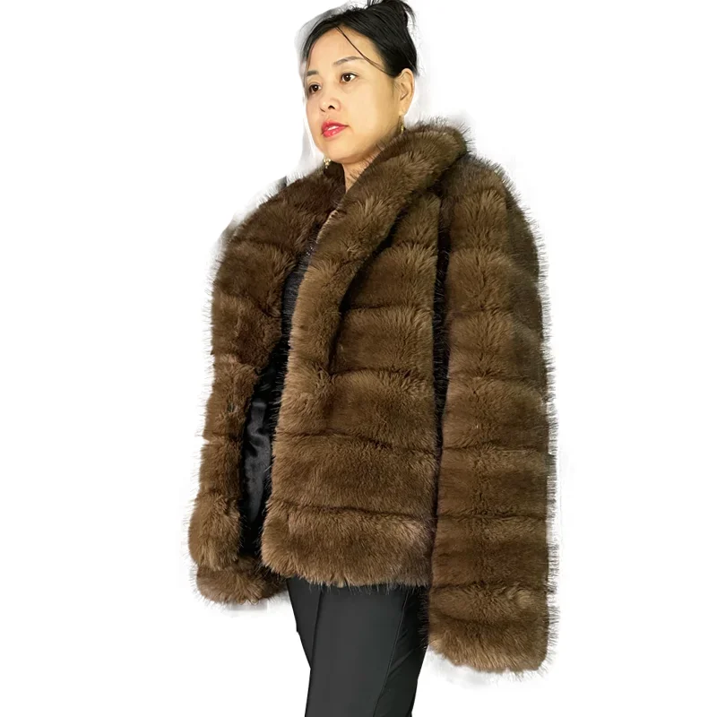 Retail Custom High Quality Fake Sable Fur Coat Fashion Winter Loose Warm Fur Coat For Women Artificial fur coat