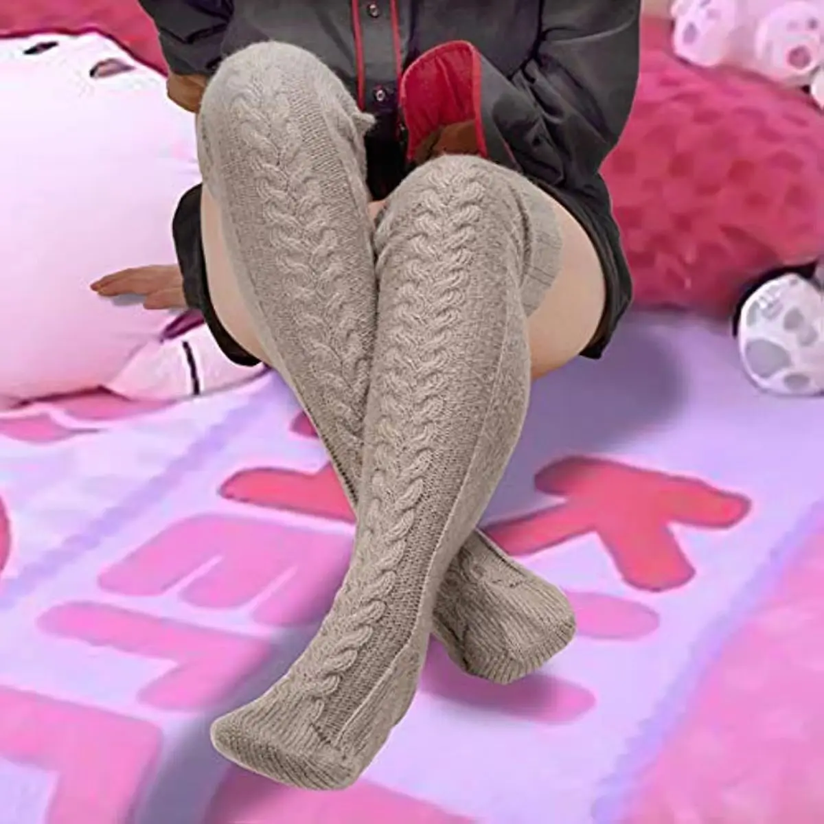 1 COPPIA di calzini invernali lavorati a maglia da donna, caldi sopra il ginocchio, calzini impilabili estesi