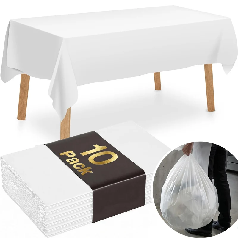 Disposable PE Table Covers Cloth Tablecloth Easy Cleanup Plastic Rectangle White Plastic Tablecloth for Party Wedding 10/5/2pcs