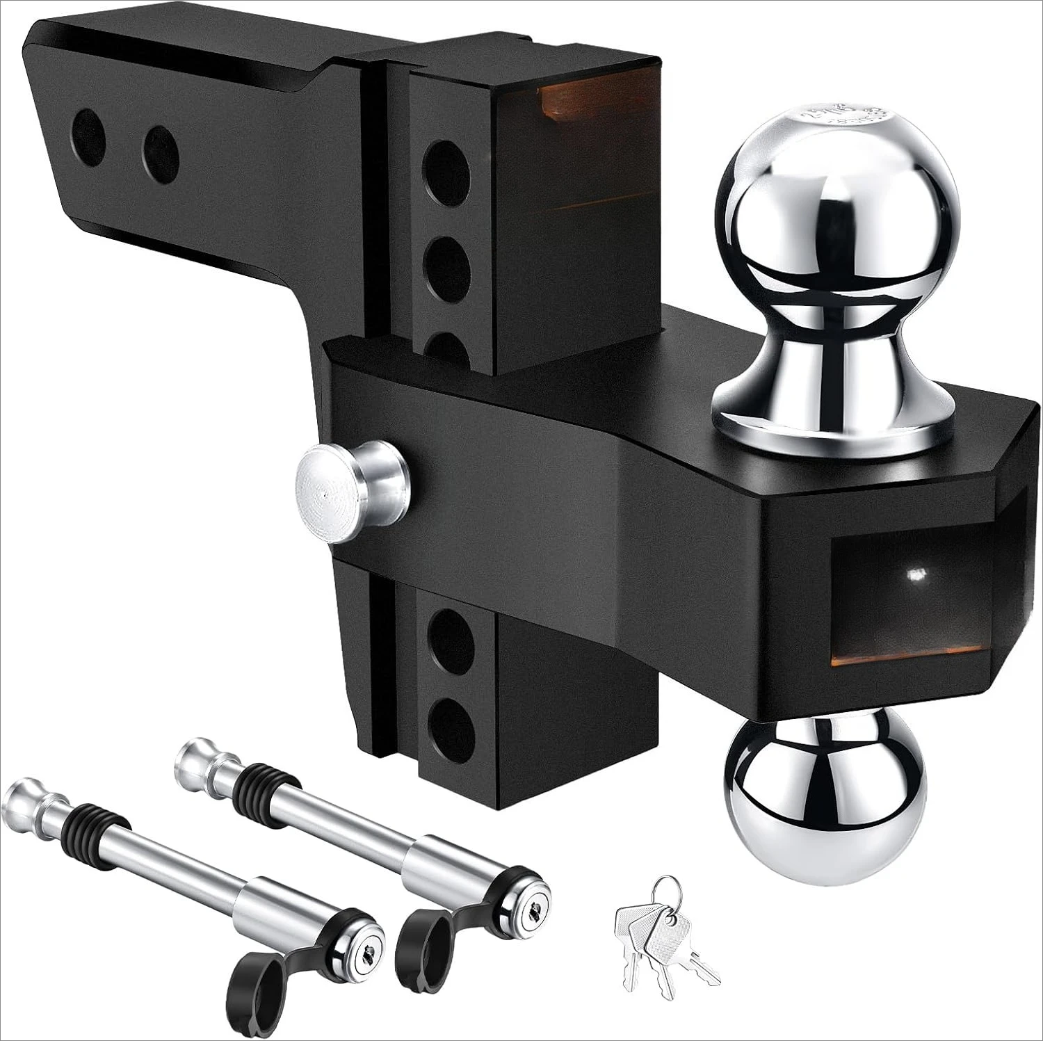 

Adjustable Trailer Hitch-Drop Hitch Fits 2.5-Inch Receiver -6" Drop/Rise Tow Hitch with 2" and 2-5/16" Tow Balls-18