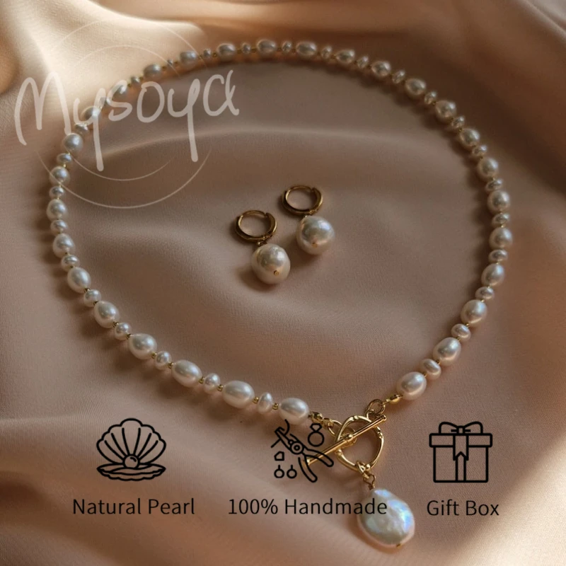 

MYSOYA 5-6mm & 10-11mm Natural White Freshwater Pearl Necklace For Women And Men With Pendant Gift Box Birthday Wedding Gift
