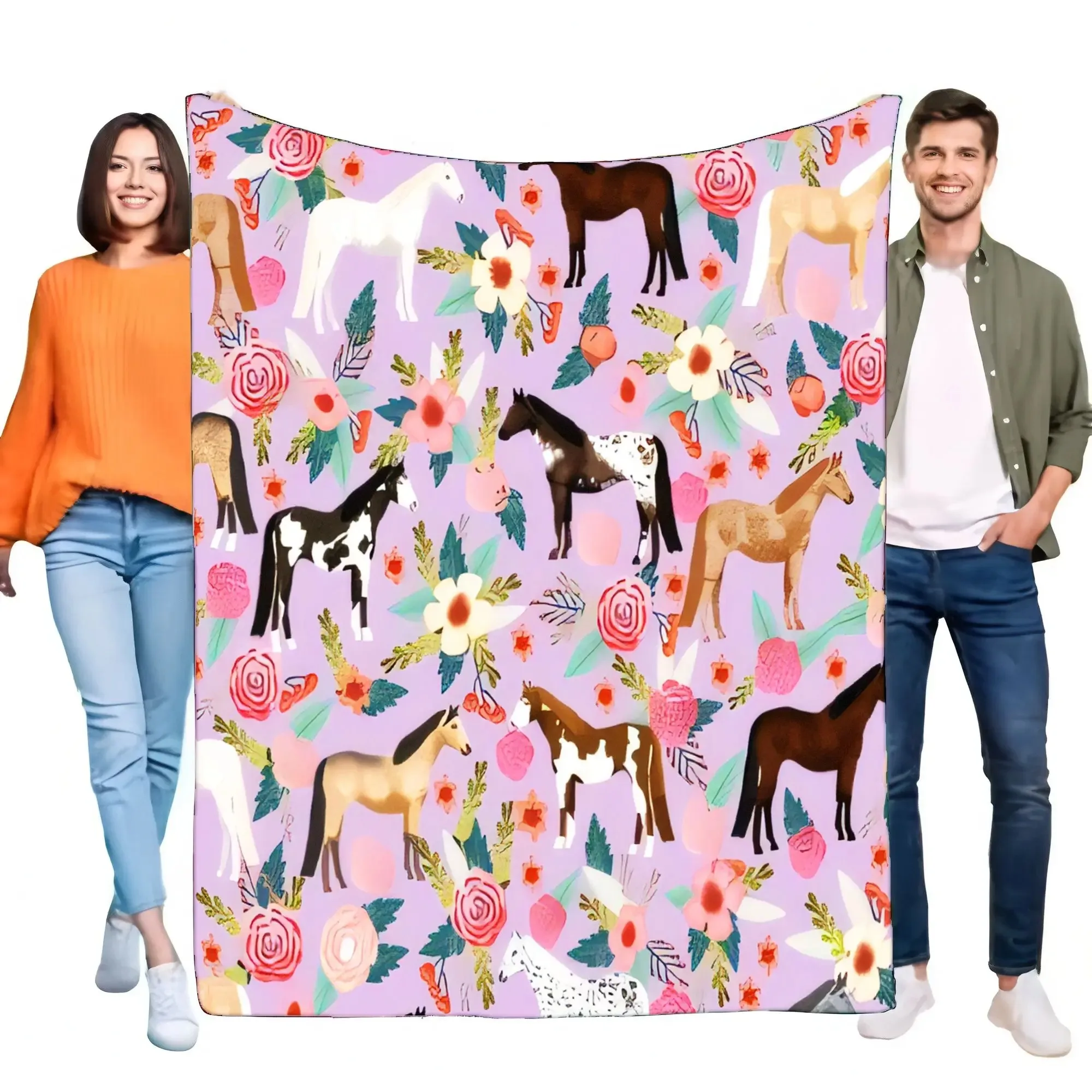 

Colorful Horse Blanket Soft Cozy Throw for Home Decoration, Lightweight Floral Design for Sofa, Bed, and Kids Room, Perfect Gift