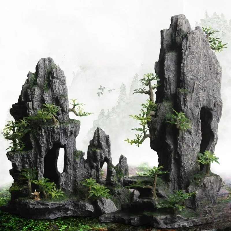 

Набор декоративных камней для аквариума: искусственные скалы, пещеры, укрытия для рыб, ландшафтный дизайн в фэнтезийном стиле, украшения для аквариума.