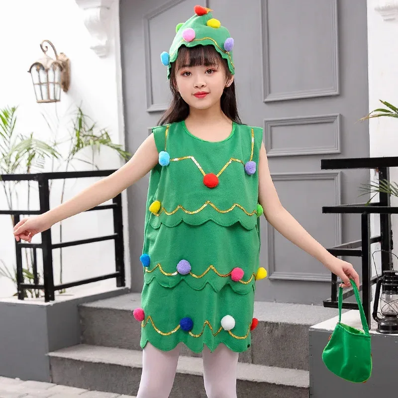 Sky06 Детский костюм Снеговик Деревья Эльфы Платье для косплея для девочек со шляпой Новый год Семейная праздничная одежда Christm66lU&