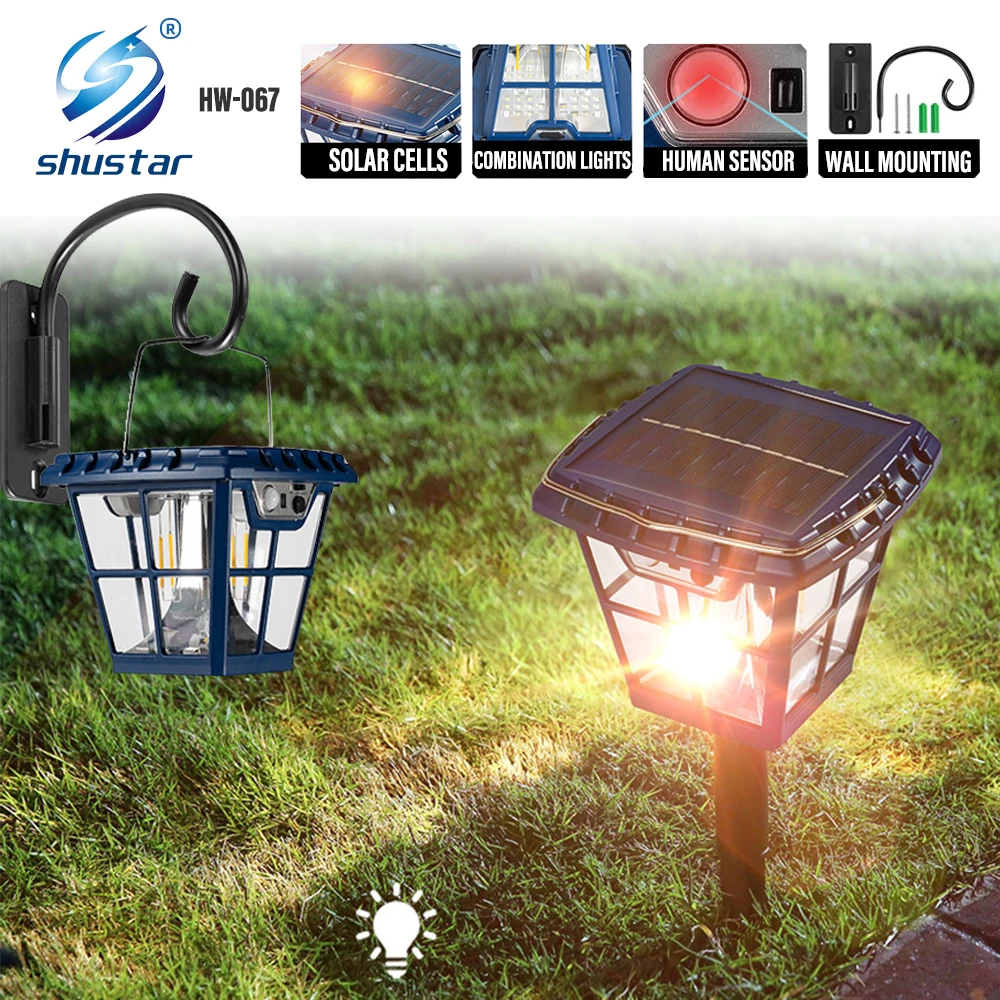 Multifunctional Retro Solar Lights Lawn Lights Wall Lights Street Lights IP65 Waterproof Dual-purpose for Large Area Lighting