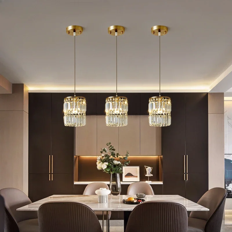 Nordic LED Gold Pendant Hanging Light Crystal Ceiling Lamps Modern Chandelier Lustre Dining Table Kitchen Island Decor Fixtures