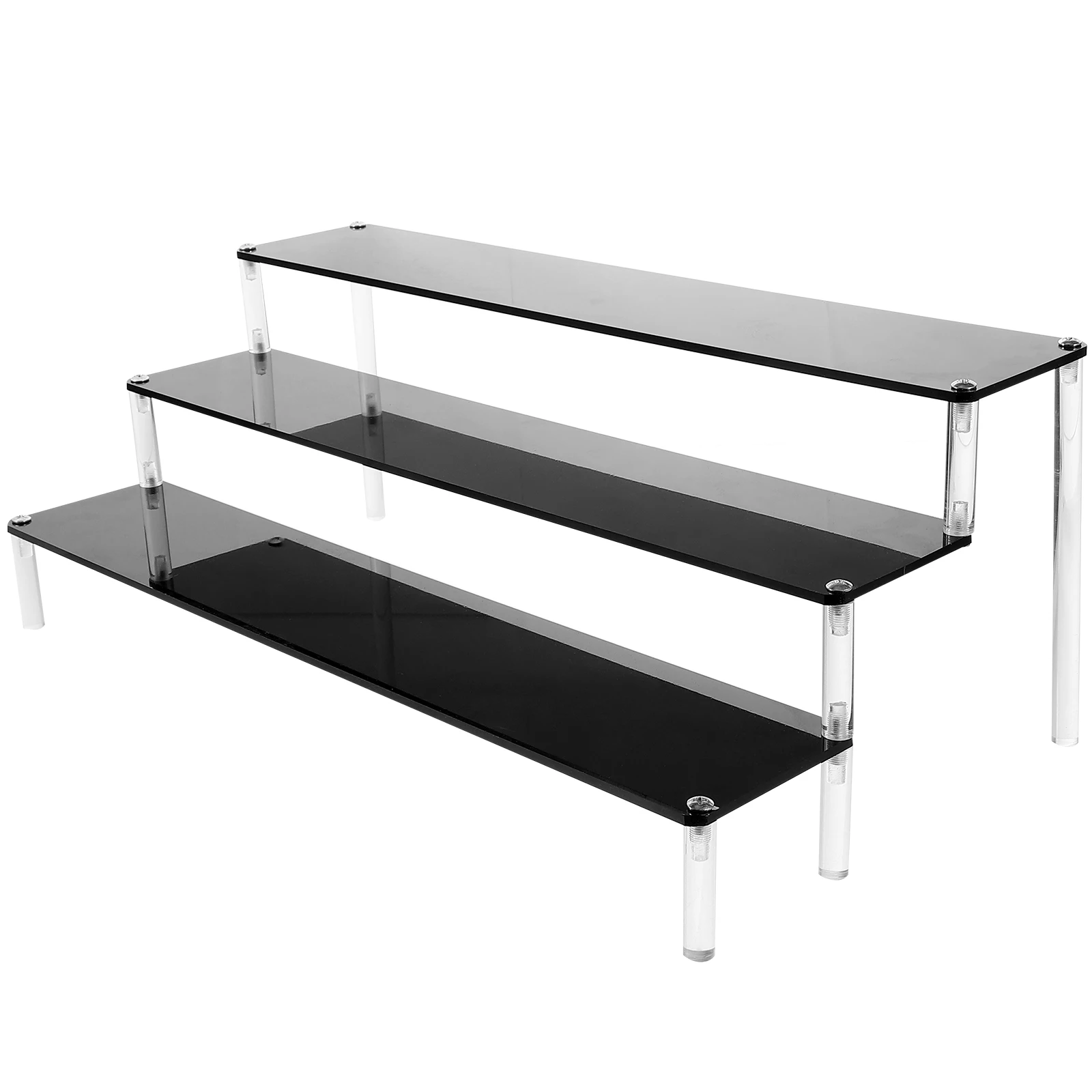 3 Layers Display Rack 30x8cm Black Large Storage Strong Load bearing Home Shop Decor Collectibles Shelf Booth Craft St