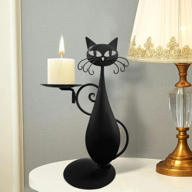 Black Cat Candle Holder Used for Pillar Led Flameless Candles, Rustic Home Decor Candlestick for Centerpiece,Housewarming Gifts