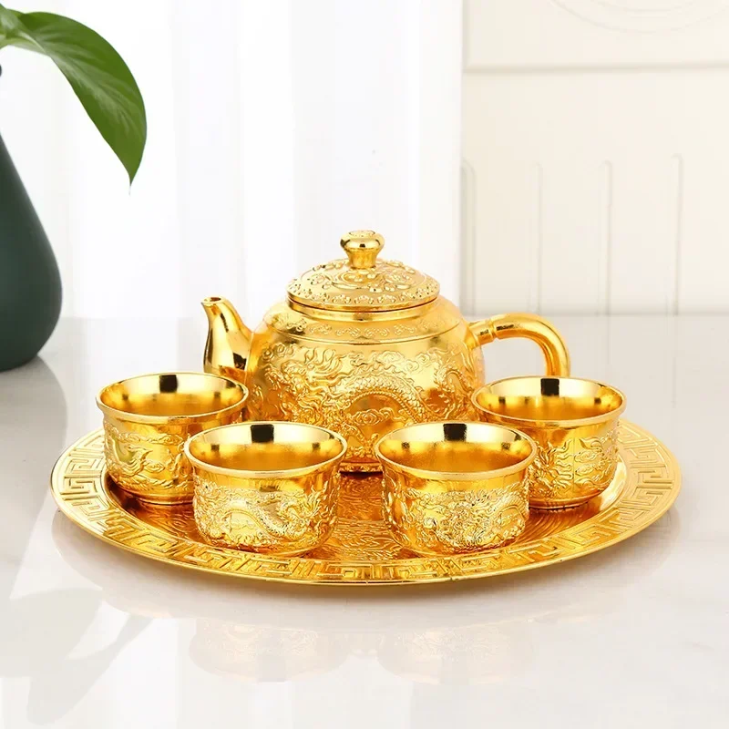 

Retro Tea Wine Set European High-end Golden Small Full of Dragon and Phoenix Pot Cup