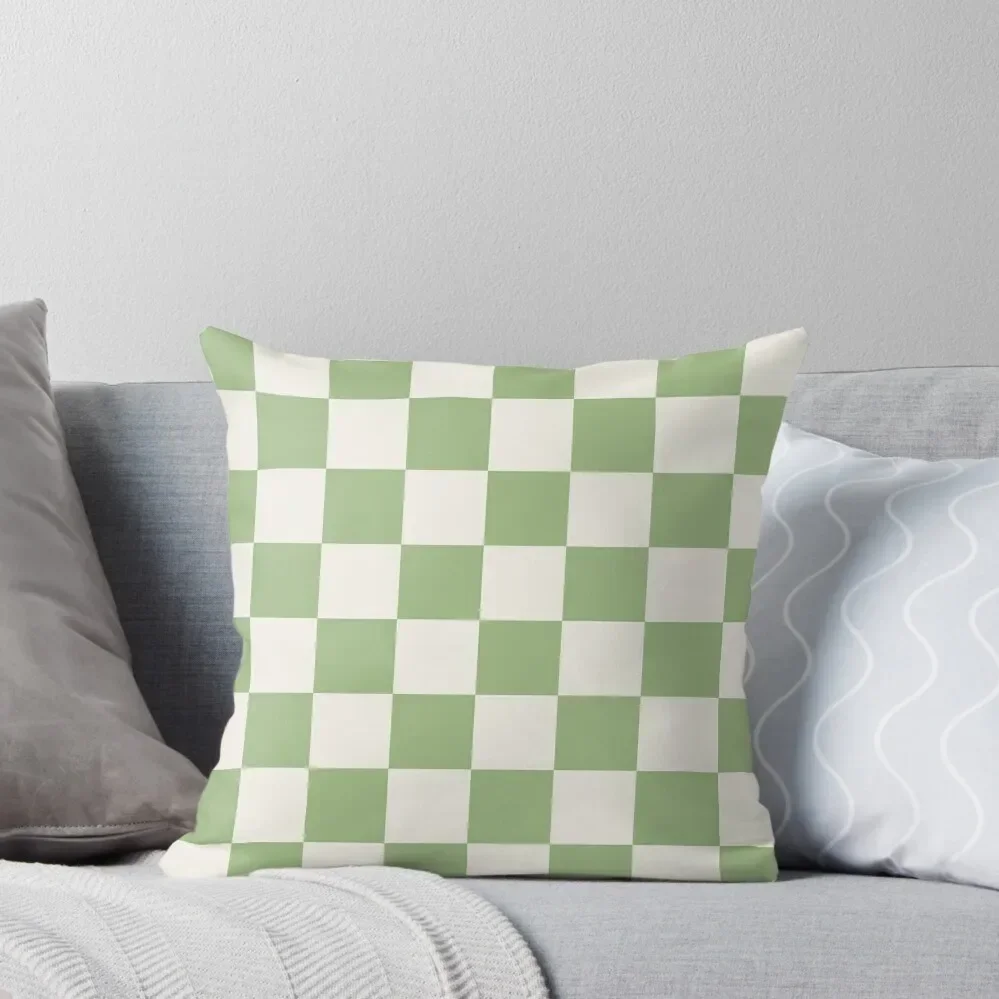 

Checkerboard Check Geometric Checked Pattern in Light Sage Green and Throw Pillow covers for pillows autumn pillowcase pillow