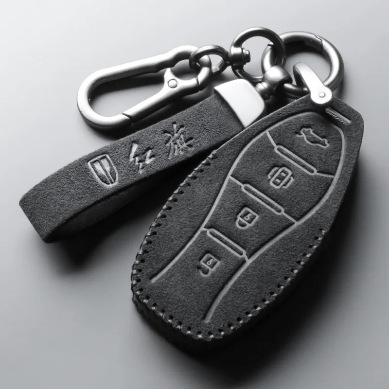 For HongQi H5 HQ9 HS5 Alcantara Leather Key Cover Keychain Key Case for Car Accessories