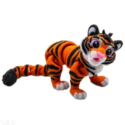 3D Printed Mini Cute Colorful Tiger Figure Multi-joint Movable for Home Room Decoration Accessories Kids Gift