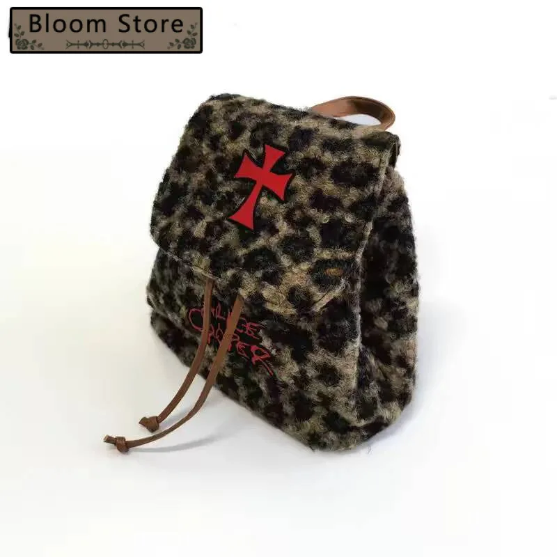 

Haruku Leopard Cross Letter Embroidery Backpack Y2k Women Streetwear Gothic Schoolbags Vintage Preppy Backpacks For Students