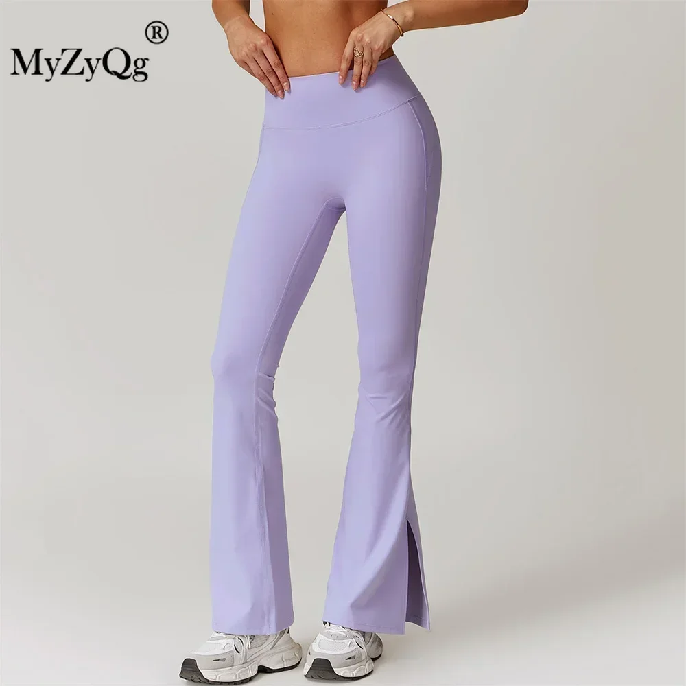 MyZyQg-mallas ajustadas de Yoga para mujer, pantalones deportivos acampanados de pierna ancha Micro elásticos para correr, pantalones deportivos de cintura alta