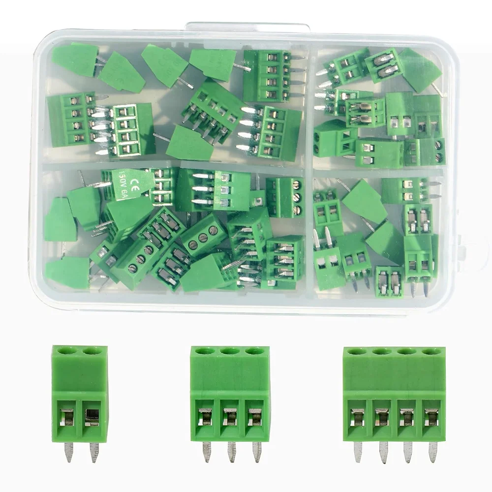

2.54mm 0.1” PCB Screw Terminal Block Connector, 2P 3P 4P Terminals, 150V 6A for 26-18AWG Cable