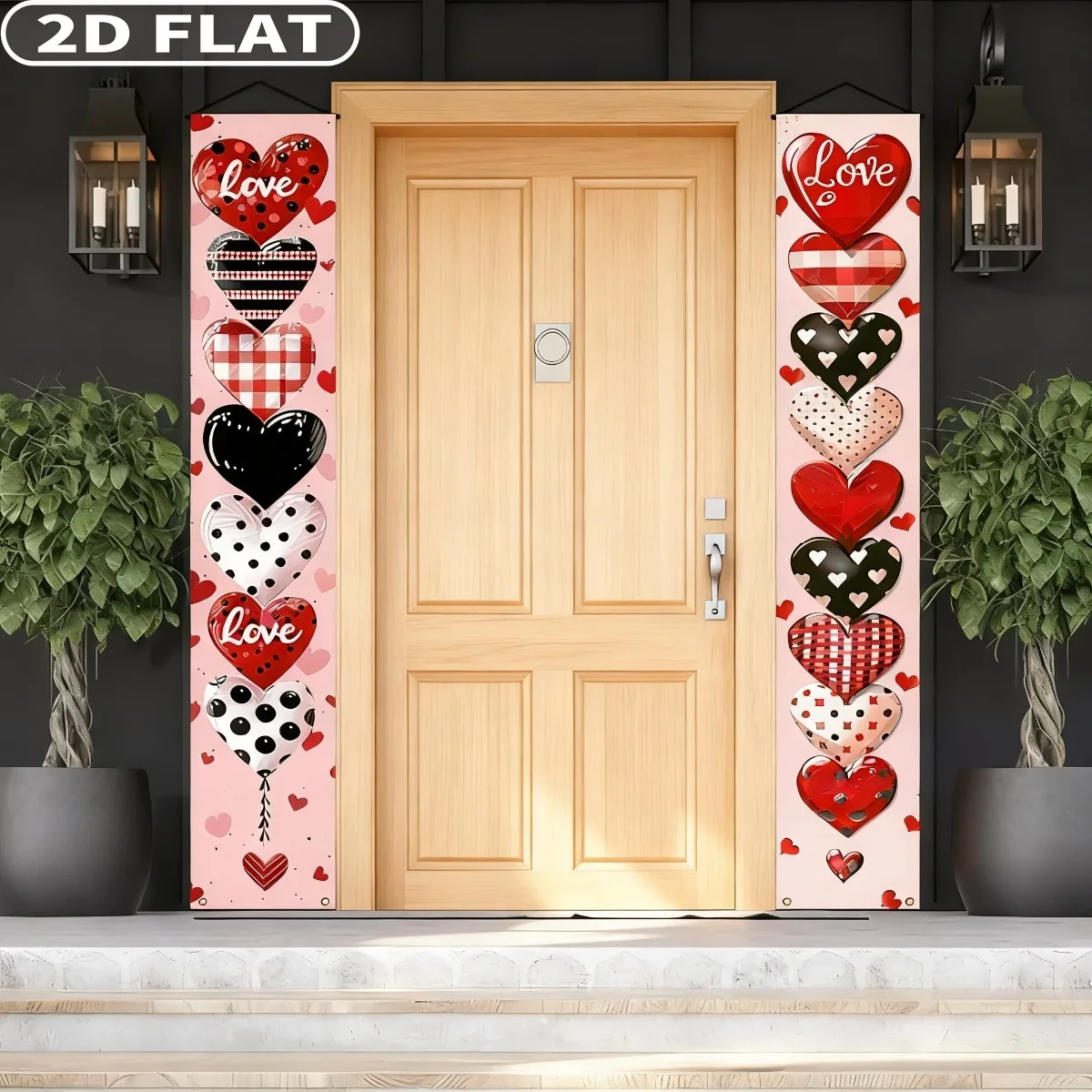 2D FLAT 1 Pair Valentine's Day Happy Party Banners Couplets, Valentine's Day Decor Couplets, Love Balloon, Valentine's Day Home