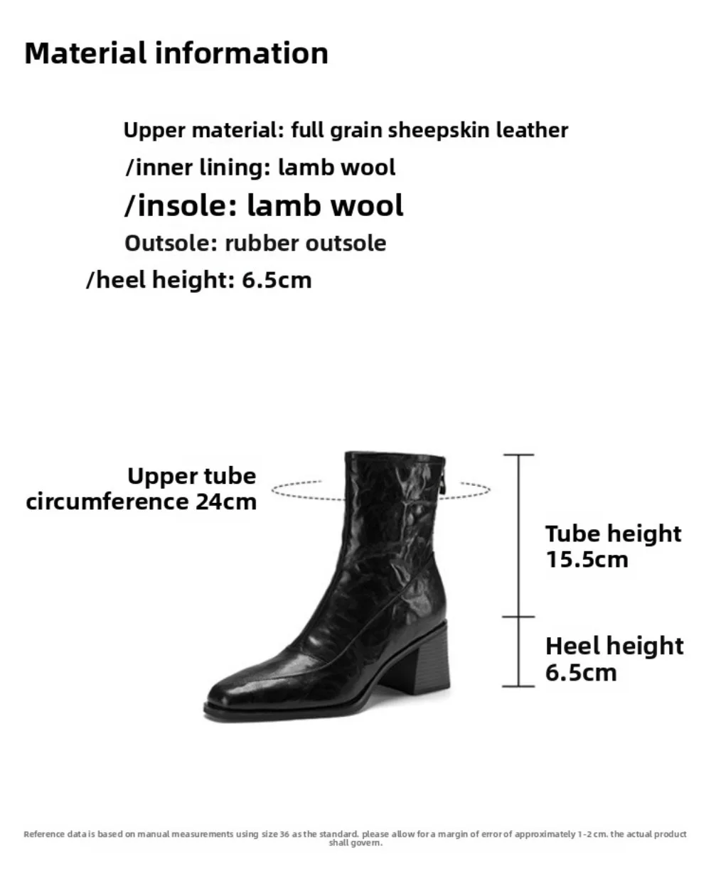 2026 New Handmade Genuine Leather Boots Women Zipper Chunky High Heels Ankle Boots Nature Wool Warm Winter Snow Boots