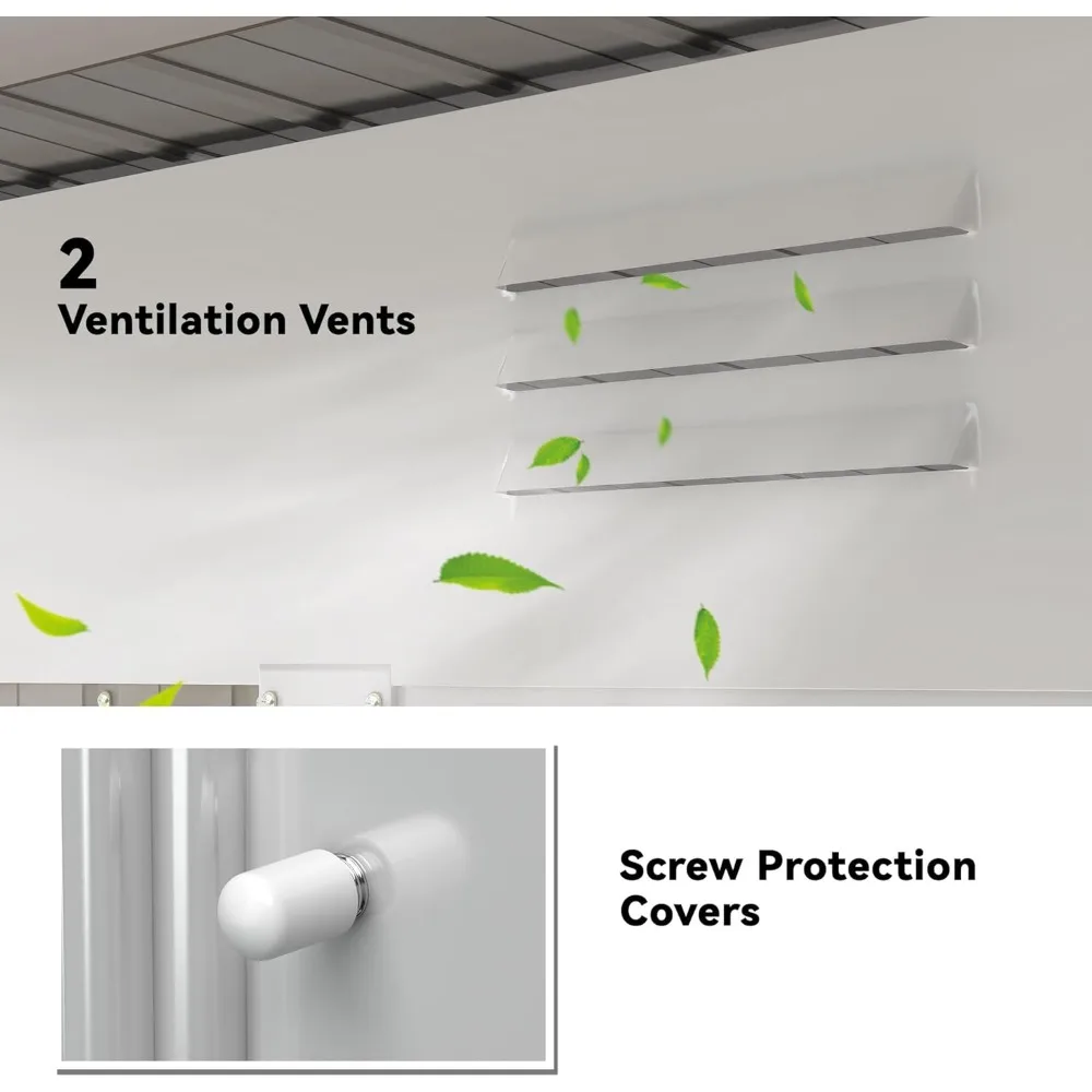 سقيفة معدنية مائل للتخزين في الهواء الطلق، منزل أدوات الحديقة مقاس 8 × 4 مع أبواب منزلقة مزدوجة وفتحتين للهواء