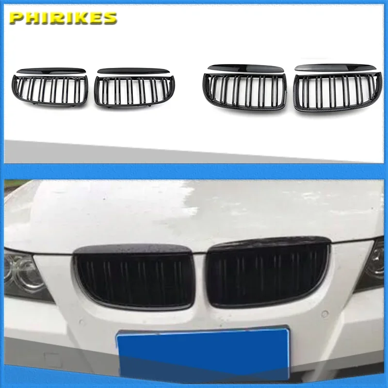 

1 Pair Gloss Matt Black M Color 2 Line Front Kidney Grille Grill Double Slat For BMW E90 E91 3 Series 320i 325i 328i 2005-2008