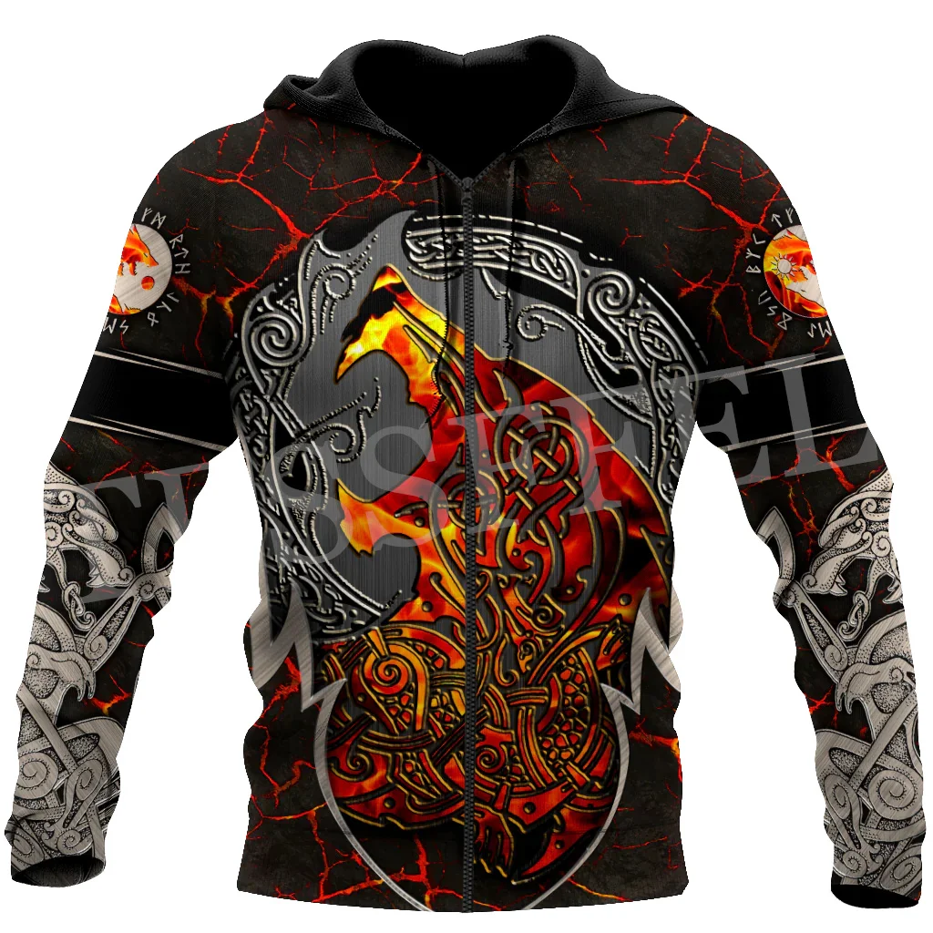 Sudadera con capucha de lobo Fenrir Odin, ropa de calle Retro con estampado de Guerrero nórdico, tatuaje de mitología, chándal Harajuku, chaqueta informal, V, nueva moda