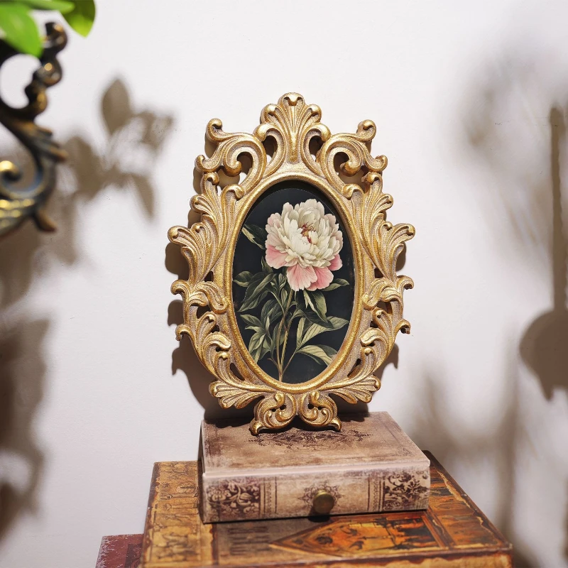 3D Embossed Baroque Gold Wooden Frame with Botanical Bird Illustration Print, Nature Wall Decor for Study, Bedroom, Entryway