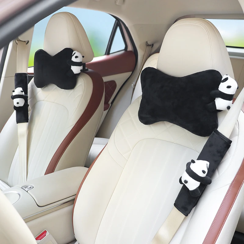 Panda Car Neck Pillow Headrest Comfortable Seat Belt Shoulder Pad Cover Universal Auto Head Rest Cushion for Women Men Christmas