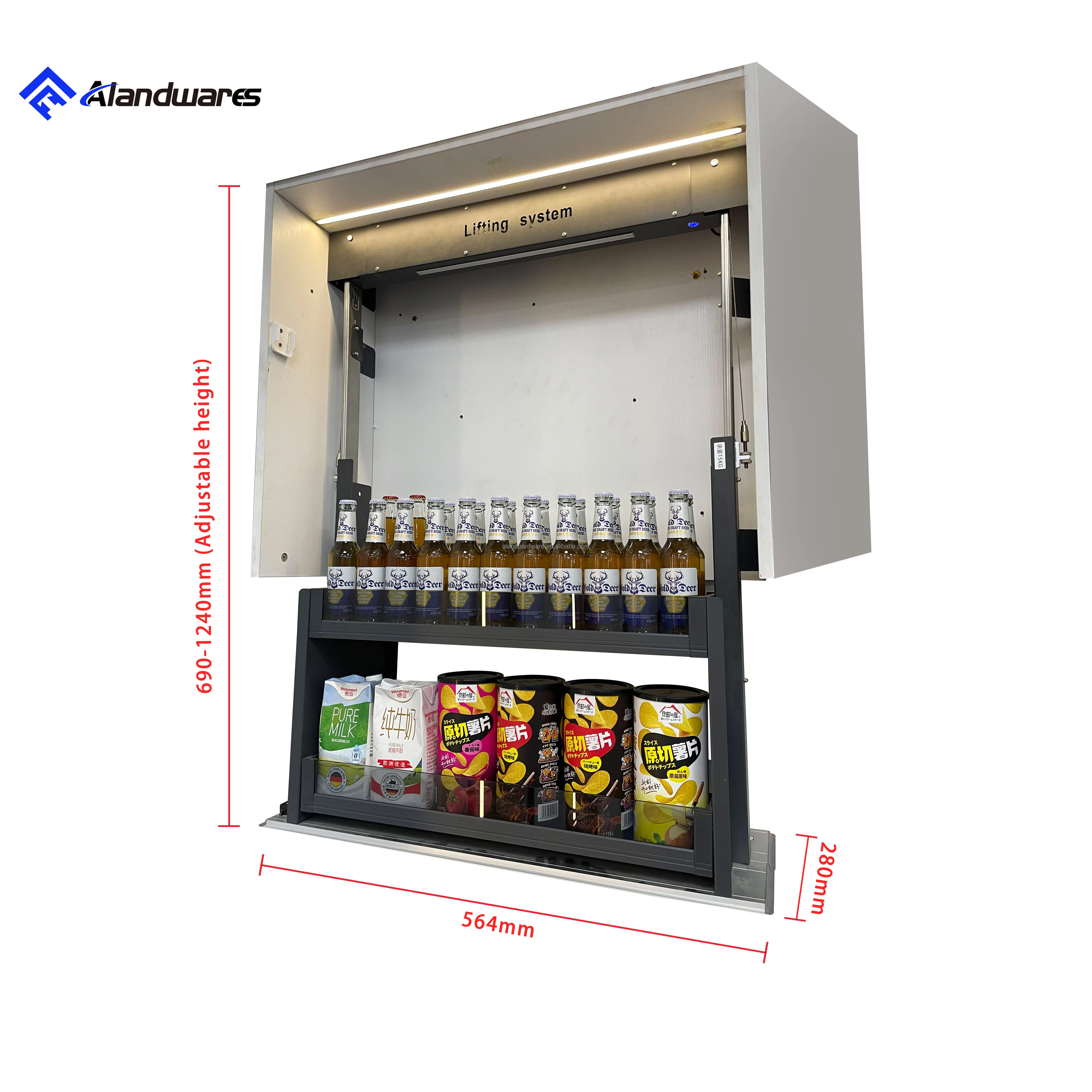 For Amazon Hotselling Modern Kitchen Storage Cabinets Motorized Accessories Organizer Aluminum Frame Glass Electric Basket