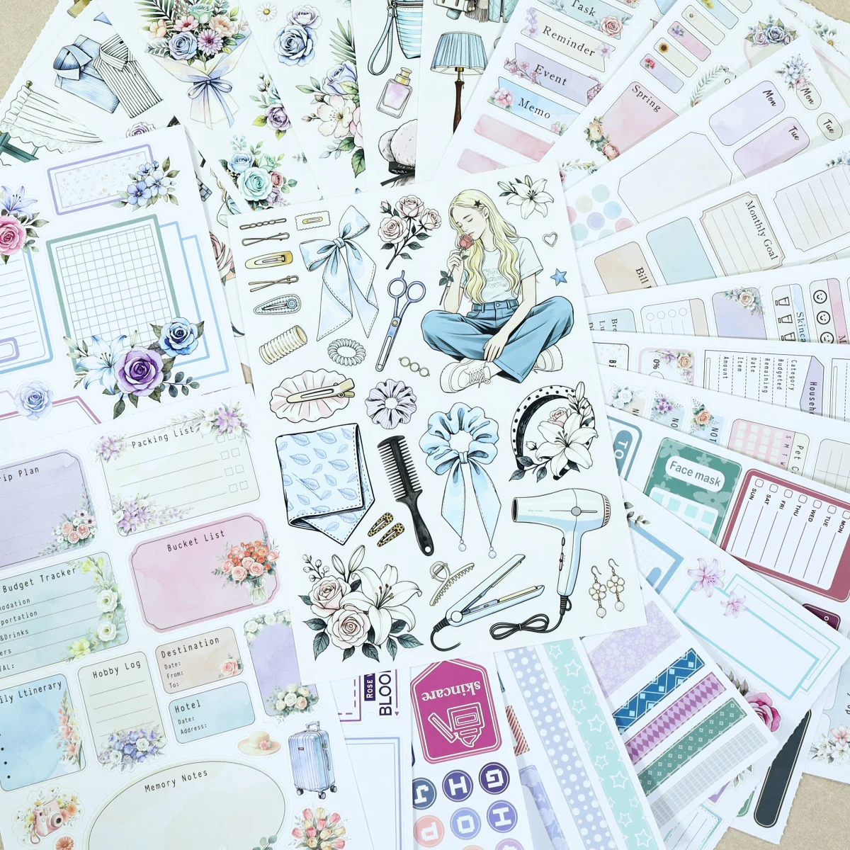 JIANWU 24 Sheets/book Vintage Flower Plan Label Landscape Sticker Book Creative DIY Journal Material Collage Stationery