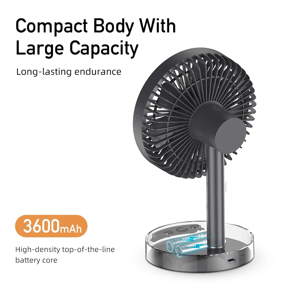 1/2PC 3600mAh USB Desktop Fan Portable Fan Desktop Office USB Quiet Cooling Fans Five Speed Adjustment Camping Fan  Electric Fan