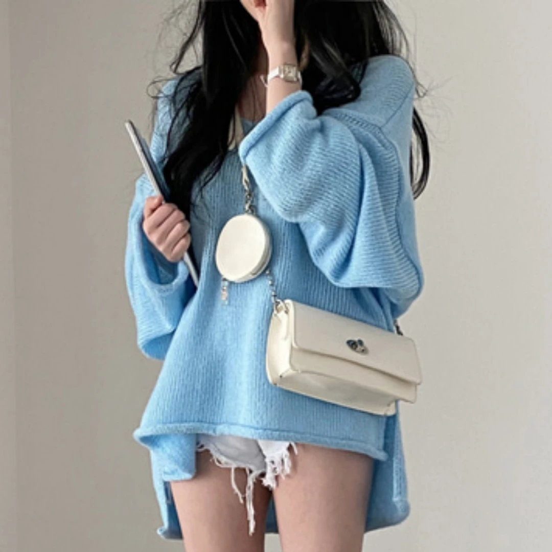 เสื้อสเวตเตอร์ Lav สไตล์ชิค สำหรับฤดูใบไม้ผลิและฤดูใบไม้ร่วง ทรงหลวม สบายๆ คอวี แขนจั๊มพ์ ปลายแขนผ่า แฟชั่น สวมใส่สบาย ช่วยลดอายุ ดีไซน์หวาน