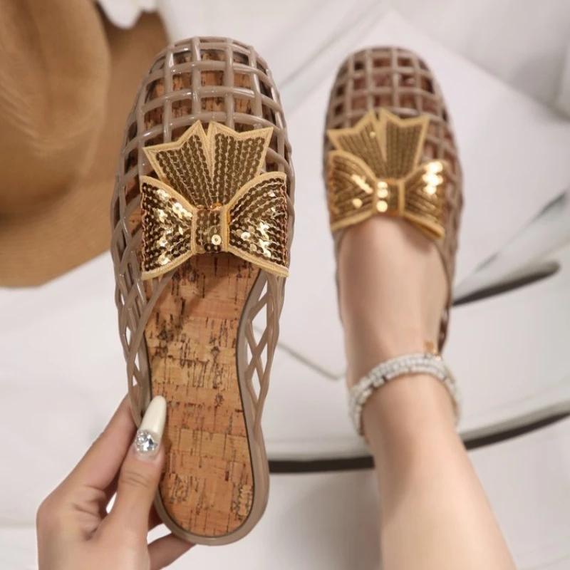 

Women Jelly Flats Fashion Slip-On Flats Closed Toe Hollow Out Ballet Flats Lightweight Beach Jelly Shoes for Outdoor Travel